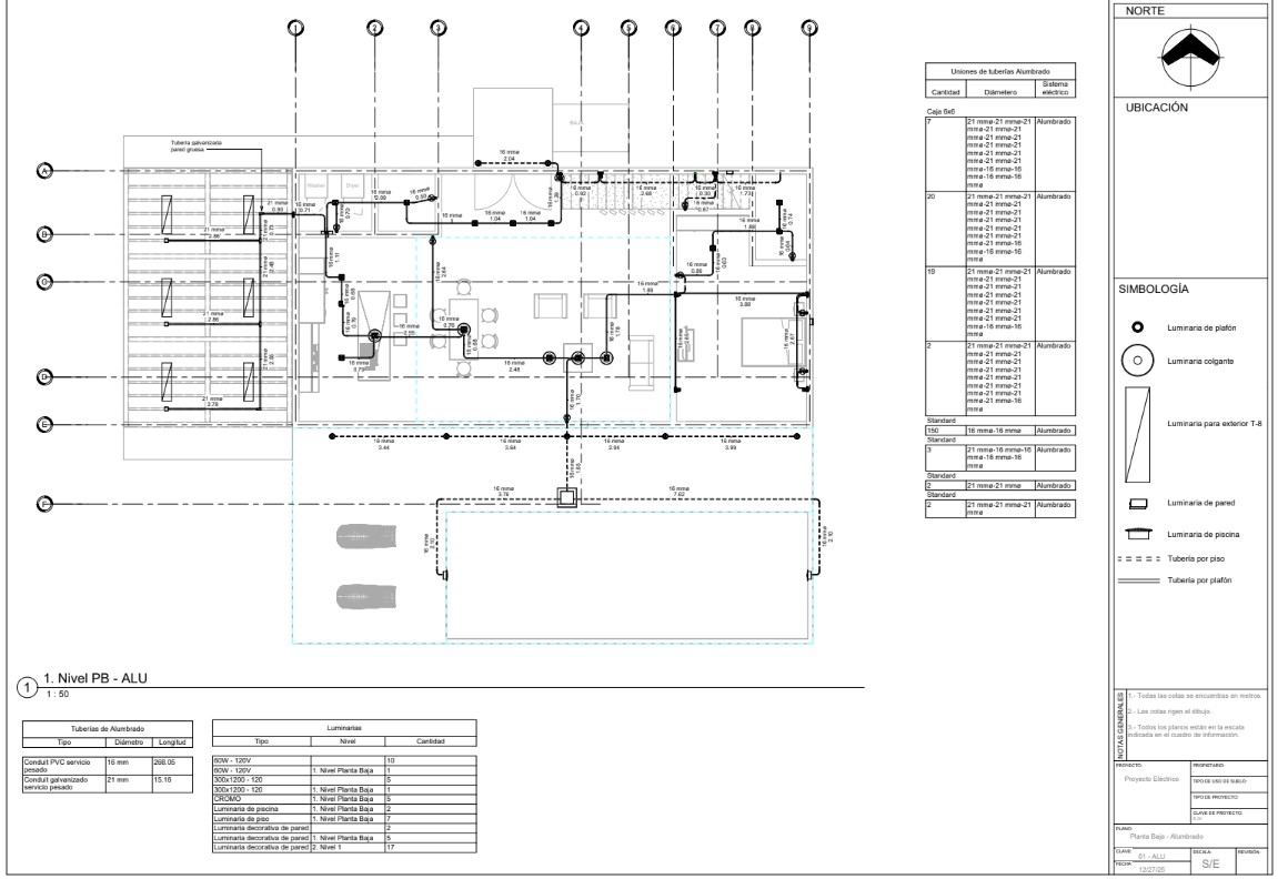 Plano de alumbrado desarrollado en Revit Eléctrico
